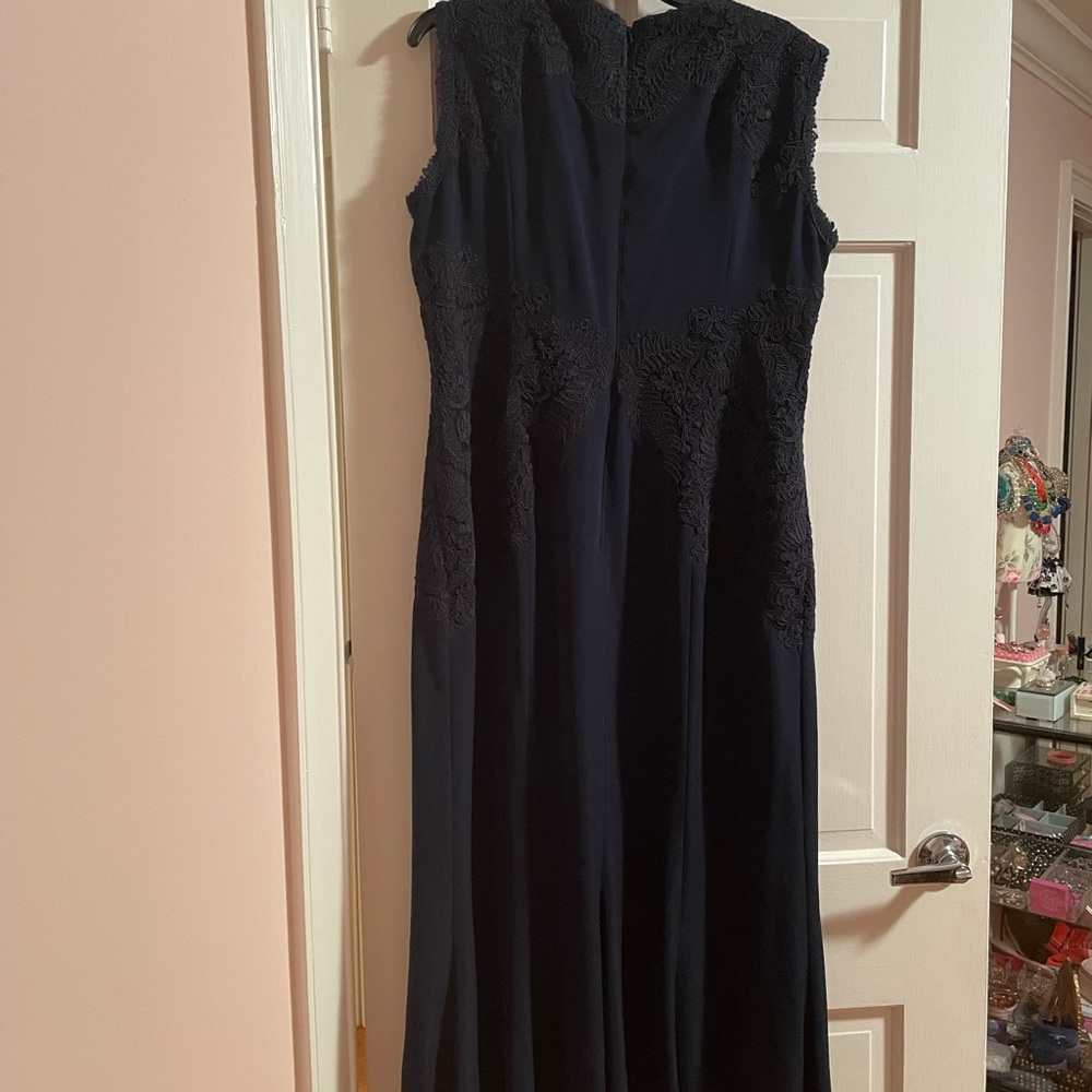 Tadashi Shoji Navy Maxi Dress with Lace Appliqué